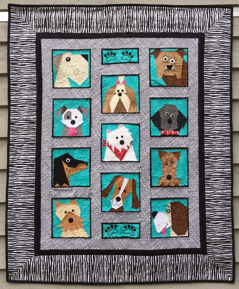 Dogs Only Paper Pieced Quilt Pattern in PDF image 1