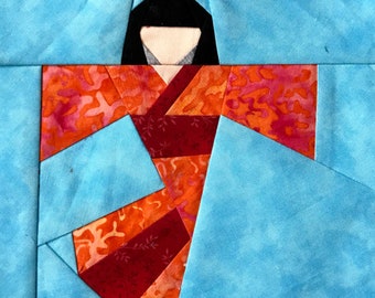 KIMONO Paper Pieced Block Pattern in PDF, Foundation Piecing, Japanese Quilt, Made By Marney