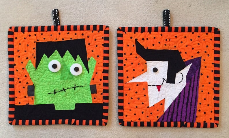 Count Dracula and Frankenstein FREE Paper Pieced Block Patterns in PDF image 1