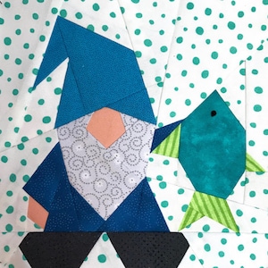 GNOME With BIG CATCH Paper Pieced Block Pattern in pdf