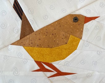 WREN PAPER PIECED Block Pattern in pdf, Instant Download, Bird Block, Bird Quilt, Bird Quilt Block, Wren Quilt Block, Wren Quilt, Birds