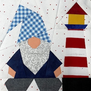 GNOME WITH LIGHTHOUSE Paper Pieced Block Pattern in pdf