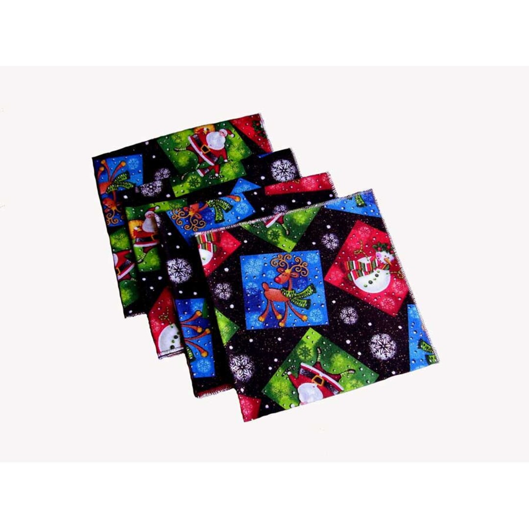 Santa Napkins Holiday Cocktail Napkins Christmas Napkins Etsy