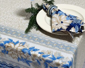 Christmas Tablecloth, Hanukkah Tablecloth, Holiday Tablecloth, Rectangular or Round Christmas Tablecloth, Gold Blue and Silver Tablecloth