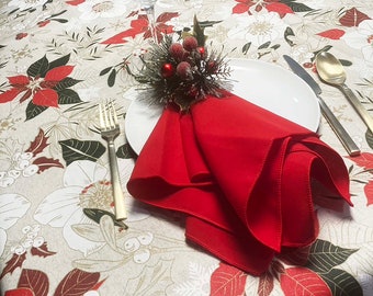 Poinsettias Easy Care Holiday Tablecloth