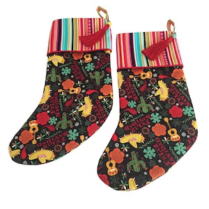 Christmas Stockings, Colorful Stockings, Whimsical Stockings, Felize Navidad Sockings