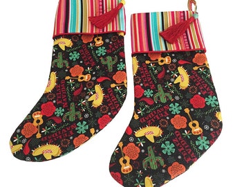 Christmas Stockings, Colorful Stockings, Whimsical Stockings, Felize Navidad Sockings