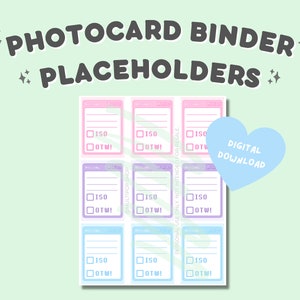 DIGITAL DOWNLOAD Kpop Photocard Binder Place Holders | (2.5x3.5 in) Photocard binders | collect book | kpop binder | binder fillers