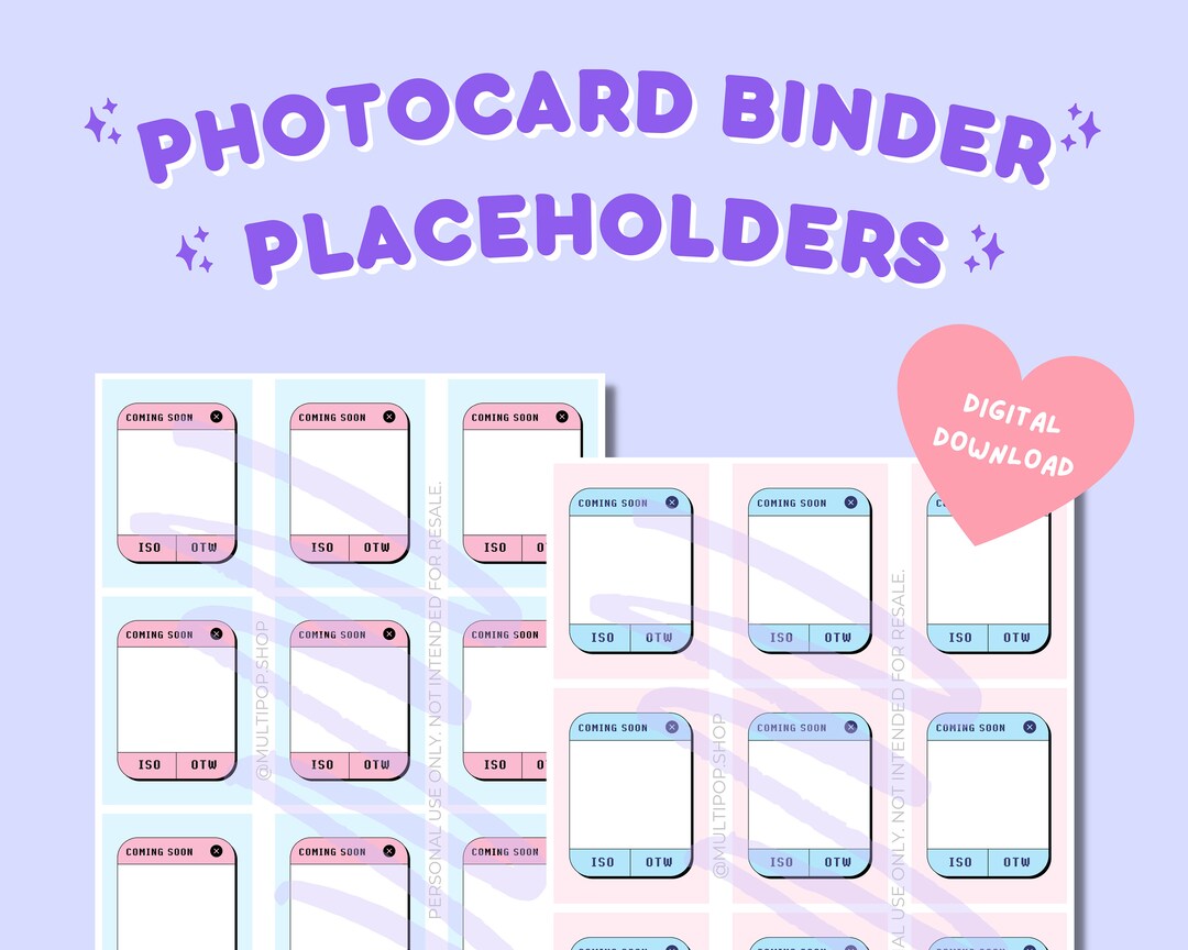 DIGITAL DOWNLOAD Kpop Photocard Binder Place Holders 2.5x3.5 In Photocard Binders Collect Book
