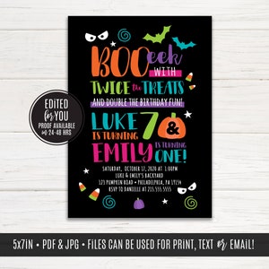 Sibling Halloween Party Invitation, Joint Birthday Party, Double Birthday, Halloween Party, Halloween Favor Tag | Digital Files