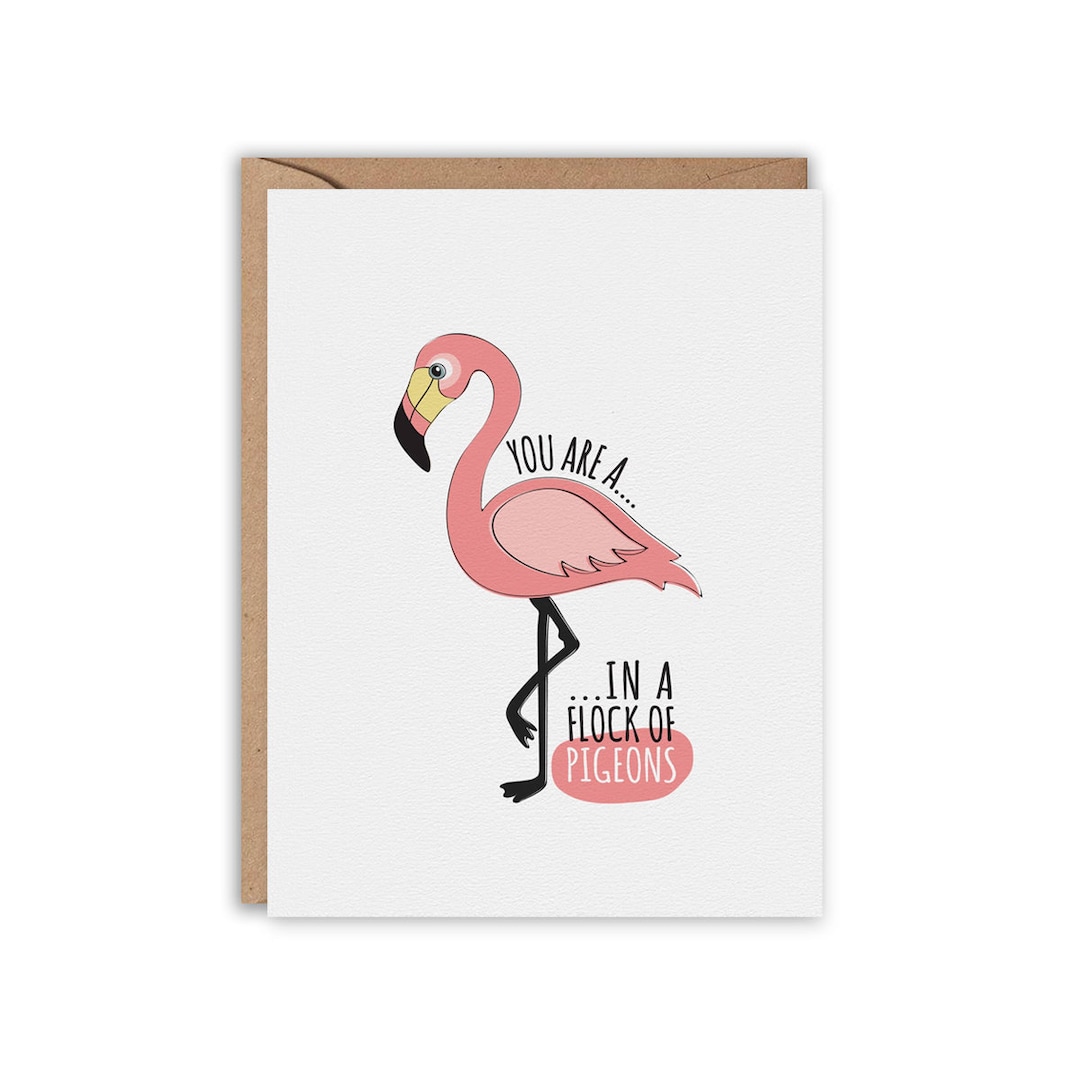 Flamingo Thank You Card, Flamingo in a Flock of Pigeons, Thinking of You Card, Funny Greeting Card