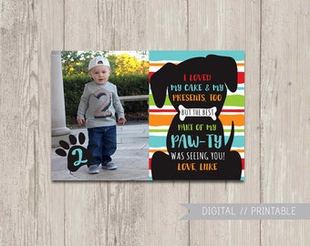 Puppy Birthday thank you card, Dog Birthday Party, Pawty, Puppy Birthday Card | Digital File