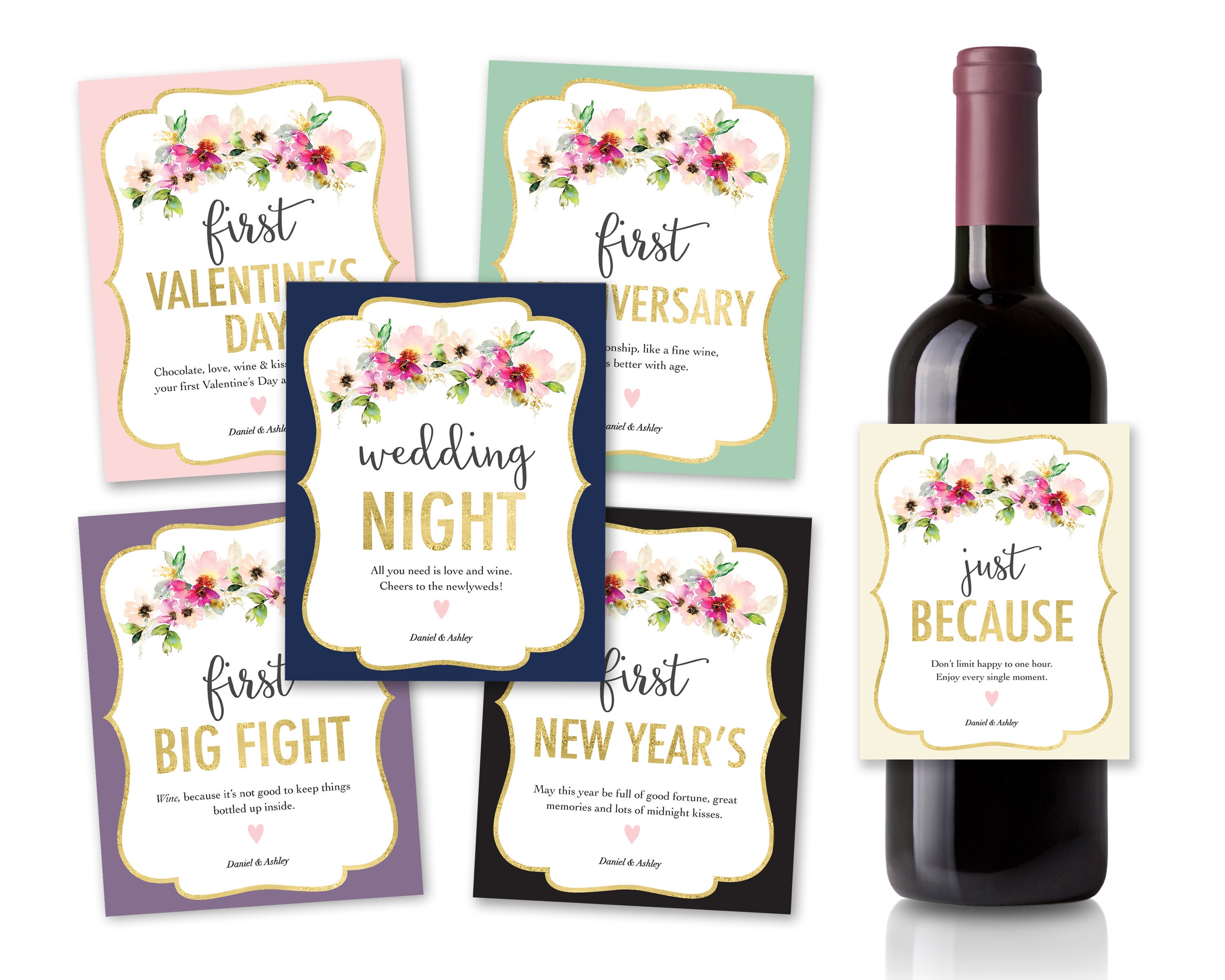 Wedding Wine Label Gift Set of 6 Marriage Moments Marriage Etsy