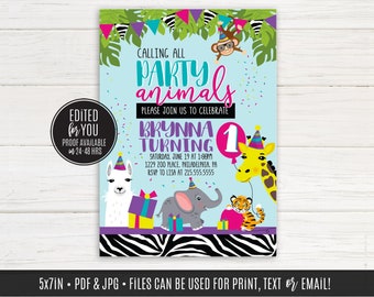 Party Animals Birthday Party, Animal Birthday, Zoo Party, Party Animals favor tag | Digital Files