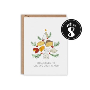 SET OF 8 Cheesy Christmas Card, Cheesy Holiday, Cheese Lover Card, Funny Greeting Card