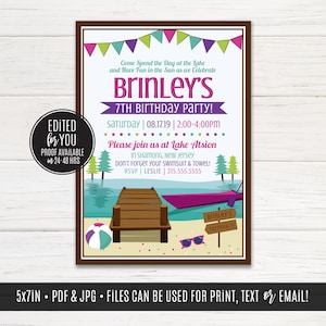 Lake Birthday Party Invitations, Kayak Party, Favor Tags | Digital Files