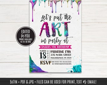 Put the ART in PARTY, Art Party Invitation, Painting Party, favor tags | Digital File