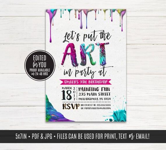 Lets Paint Party Invite Birthday Painting Party Invitations 