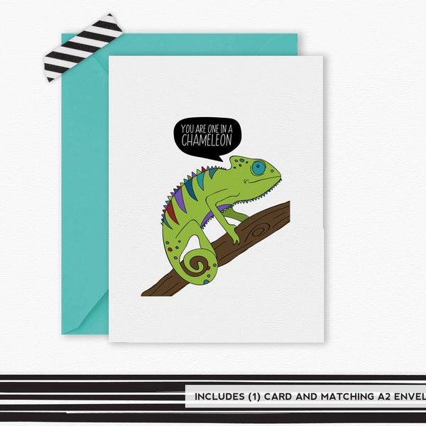 You are ONE in a CHAMELEON, Thank You Card, Chameleon Card, Valentines Day, Funny Greeting Card