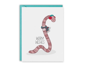 Worm Wishes Greeting Card • Funny Birthday Card • Cute Worm Card • Nature Lover Card • Gardening Card • Punny Birthday Card