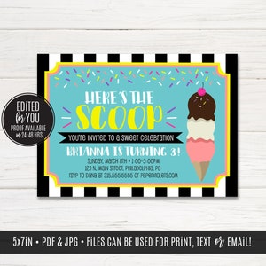 Ice Cream Birthday Party Invitation, favor tag | Digital Files