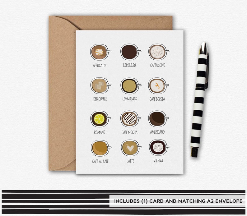 Coffee Card Types of Coffee Coffee Lover Coffee Note Card image 0