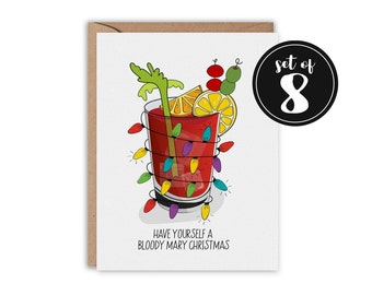 SET OF 8 Have Yourself a Bloody Mary Christmas, Christmas Card, Funny Greeting Card