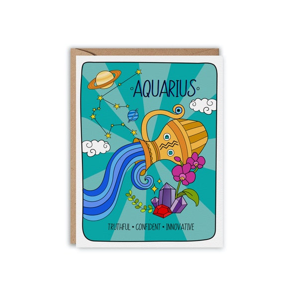 Aquarius Zodiac Birthday Card, Birthday Card