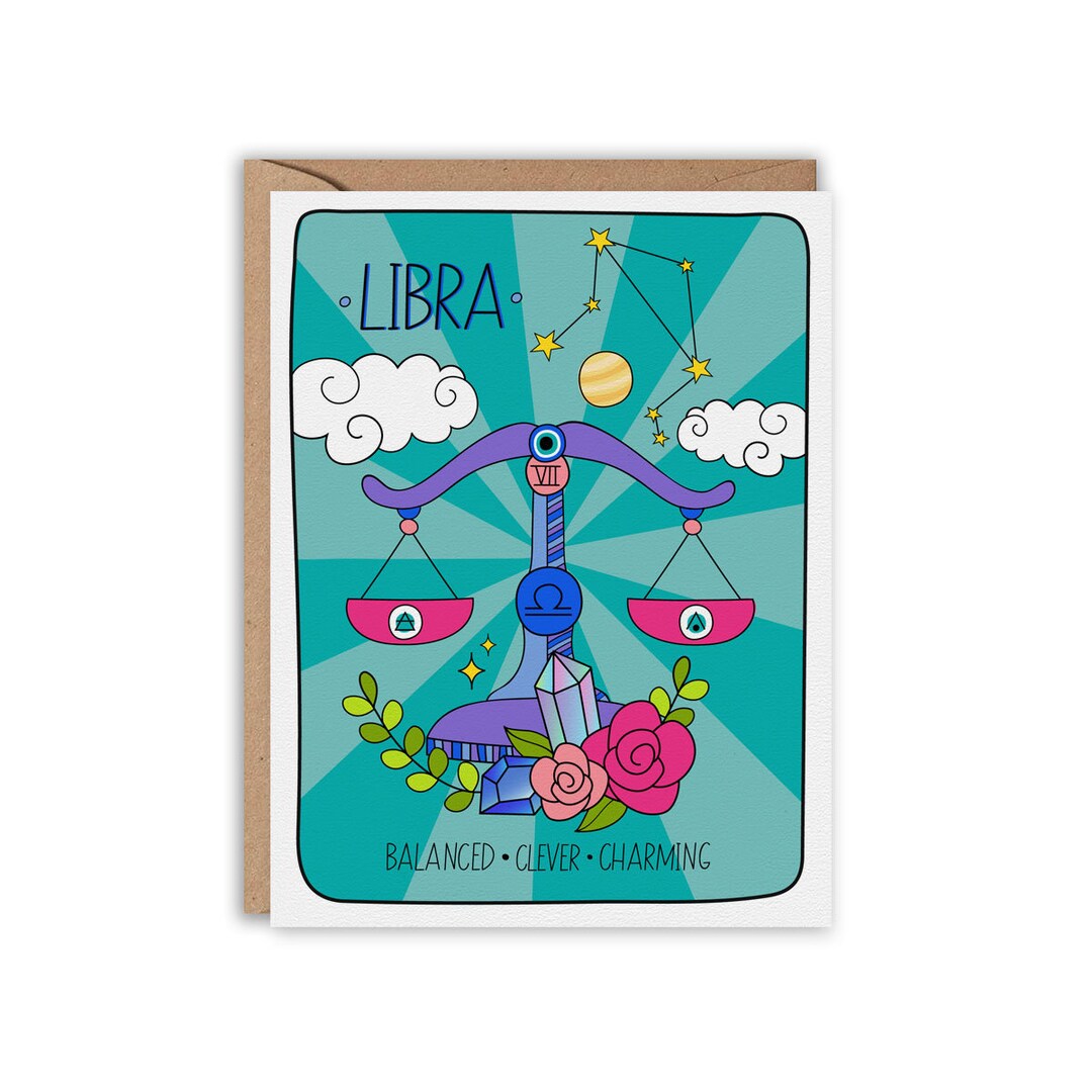 Libra Zodiac Birthday Card, Birthday Card - Etsy