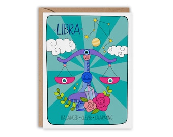Libra Zodiac Birthday Card, Birthday Card