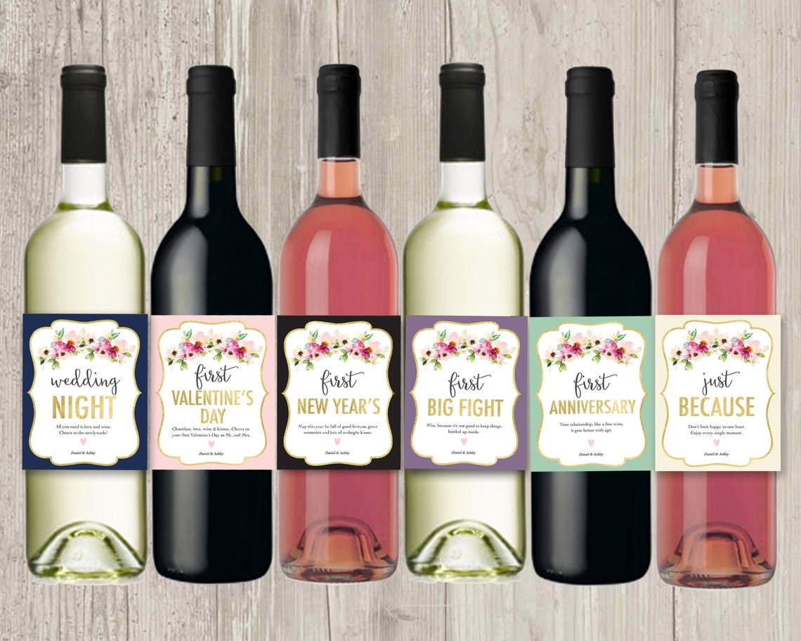 Wedding Wine Label Gift Set of 6 Marriage Moments Marriage Etsy