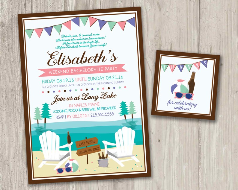 Weekend Bachorlette Party Lake Invitations Adirondack Chairs Image 0