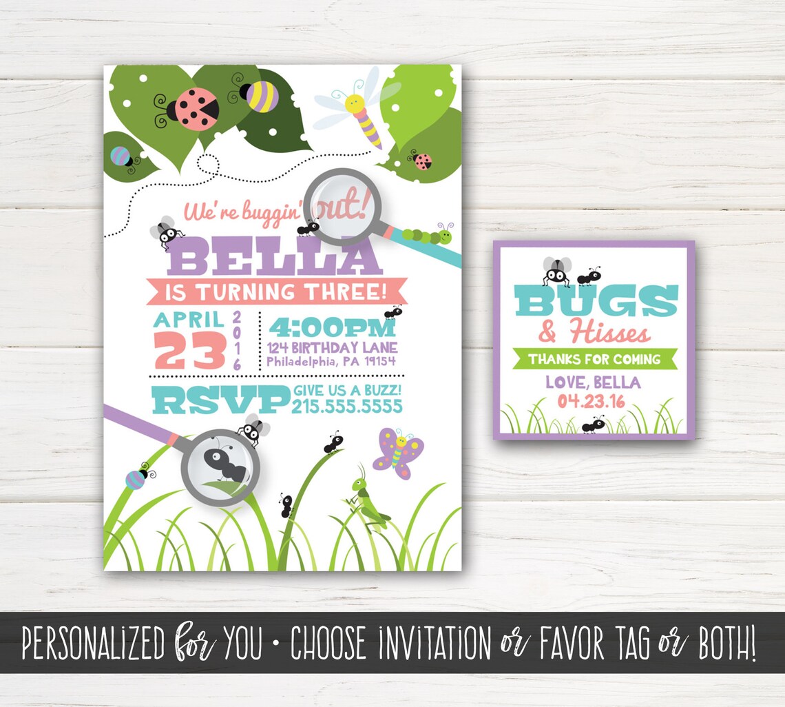 We're BUGGIN' Out Birthday Invitations, Bug Party Favor Tag | Digital ...