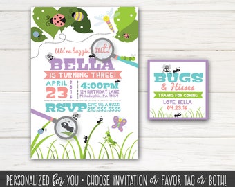 We're BUGGIN' out Birthday Invitations, Bug Party favor tag | Digital File