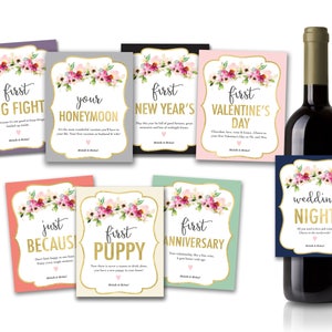 Wedding Wine Label Gift Set of 8 Marriage Moments, Marriage Milestone, Wine Labels image 1