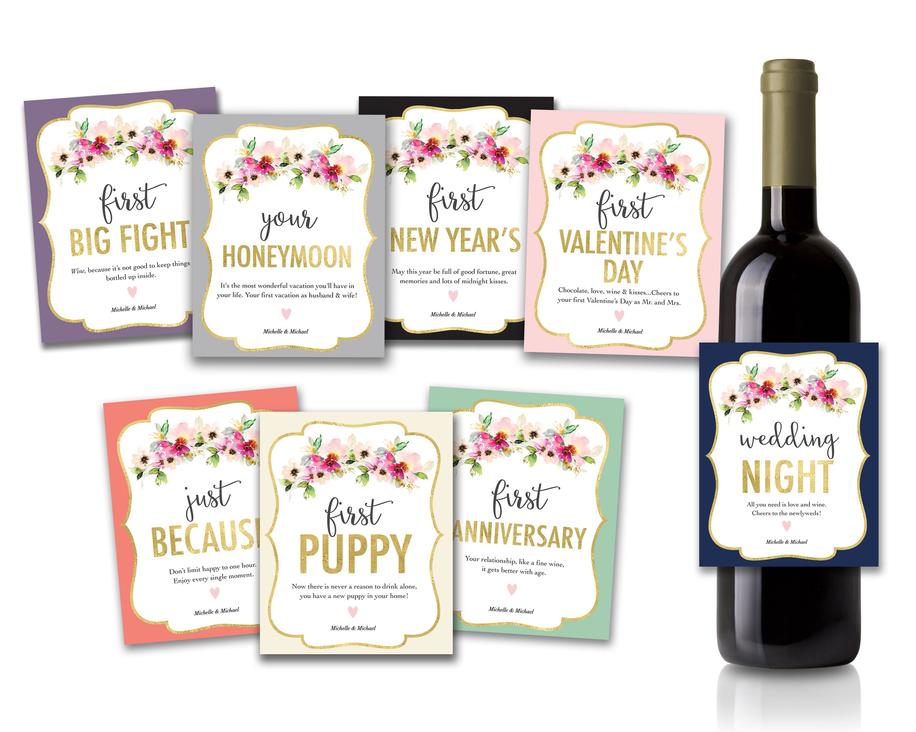 Wedding Wine Label Gift Set of 8 Marriage Moments Marriage Etsy