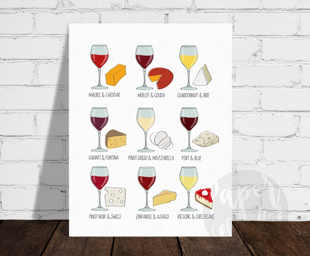 Wine and Cheese Illustration, Wine and Cheese Pairing Chart, Kitchen ...