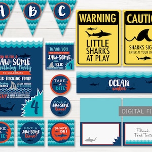 SHARK Birthday Party Kit, Shark Attack Birthday, Shark Party Decor, | Printable