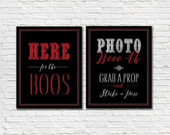 Here for the Boos, Photo Boooth Set, Halloween Decor, Halloween Poison Sign, Faux Silver Digital File