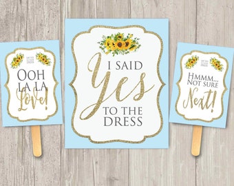 Say Yes to Your Dress Paddle-Spiel | Sonnenblumen, ich sagte ja zum Kleid Zeichen | Druckbar