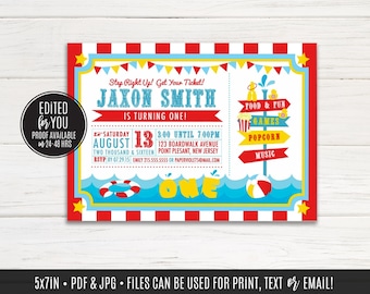 Carnival Pool Party Invitations, Summer Party, Pool Party, Carnival Birthday, Get Your Ticket Printable