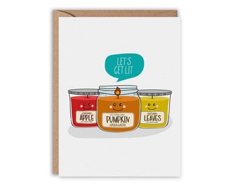 Fall Scented Candle Greeting Card, Let's Get Lit Card, Autumn Card, Funny Greeting Card