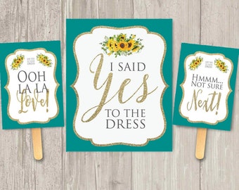 Say Yes to Your Dress Paddle-Spiel | Sonnenblumen, ich sagte ja zum Kleid Zeichen | Druckbar