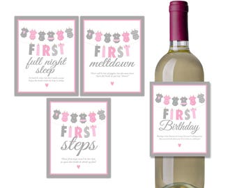 New Baby Wine Label Gift Set of 4  | Mommy Moments, Mommy  Milestone, Wine Labels, Baby Shower Gift, New Mommy Gift | PRINTED