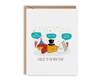 Cheesy New Years Card, NYE Card, Cheese Lover Card, Funny Greeting Card