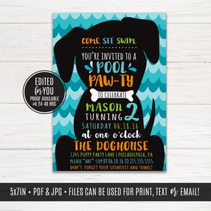 Puppy Pool Pawty Einladung, Puppy Pool Geburtstag Party Einladung, Welpe Pool Favor Tag | Digitale Datei