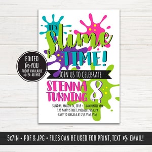 It&#39;s SLIME time Birthday Party, Slime Birthday, Slime Invitation, Slime Party favor tag | Digital Files
