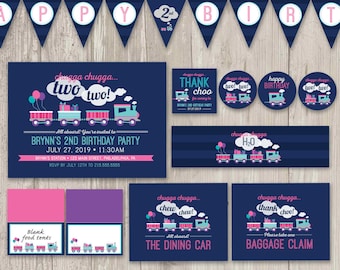 Pink Train Birthday, Chugga, Chugga Two Two Birthday Party Kit, Train Birthday, Train Party Decor, | Printable