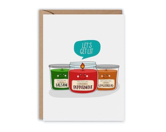 Winter Scented Candle Greeting Card, Let's Get Lit Card, Winter, Holiday Card, Funny Greeting Card