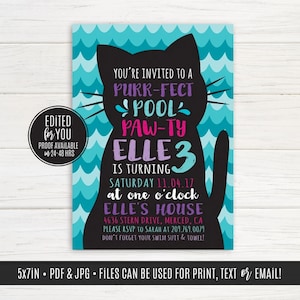 Kitty Cat Pool Pawty Invitation, Cat Pool Birthday Party Invite, Kitty Pool Party Invitation, Favor Tag | Digital File